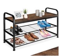 tectake® Rangement Chaussures 91 x 36 x 55 cm, Style Industriel, Meuble Chaussure 2 étagères grillagées, Meuble Chaussure Entree Dressing, Chambre Etagere Rangement à Chaussures, Bois foncé