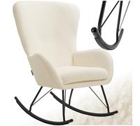 tectake® Rocking Chair Fauteuil à Bascule avec Accoudoirs Fauteuil scandinave Bouclette Fauteuil Relax rembourée Cadre en Acier Fauteuil Salon Veranda, Chaise Ergonomique idéal Détente, Allaitement