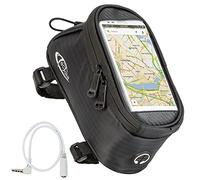 tectake® Sacoche Velo Cadre et Guidon avec Support Smartphone Velo Ecran Tactile et Rallonge Cable Audio 3.5 mm - Support téléphone Vélo Pochette Etanche VTT Vélo électrique - Taille M - Noir