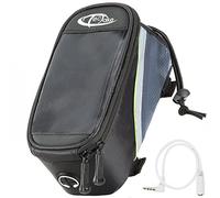 TecTake® Sacoche Velo Cadre et Guidon avec Support Smartphone Velo Ecran Tactile et Rallonge Cable Audio 3.5 mm - Support téléphone Vélo Pochette Etanche VTT Vélo électrique - Taille M - Noir/Vert