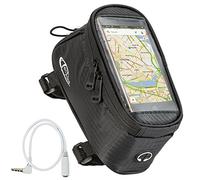 tectake® Sacoche Velo Cadre et Guidon avec Support Smartphone Velo Ecran Tactile et Rallonge Cable Audio 3.5 mm - Support téléphone Vélo Pochette Etanche VTT Vélo électrique - Taille L - Noir