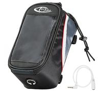 tectake® Sacoche Velo Cadre et Guidon avec Support Smartphone Velo Ecran Tactile et Rallonge Cable Audio 3.5 mm - Support téléphone Vélo Pochette Etanche VTT Vélo électrique - Taille L - Noir/Rouge