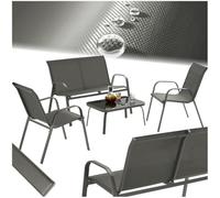 tectake® Salon de Jardin 4 Places, Table Basse, Banc, 2 Chaises, Textilène | Tissu Textilène Respirant et Déperlant, Structure en acier laqué, Plateau en verre teinté, Embouts antidérapants, Anthracite