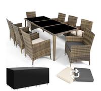 tectake® Salon de Jardin Aluminium & Polyrotin, résistant aux Intempéries | 8 Personnes, Plateaux en Verre de Sécurité, 2 Ensembles de Housses, Housse de Protection incluse, max. 150kg, marron naturel