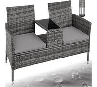 tectake Salon de Jardin en résine tressée canapé Banc avec Table intégrée avec Verre de sécurité + Coussins - diverses Couleurs au Choix - (Gris Clair Gris | No. 404559)