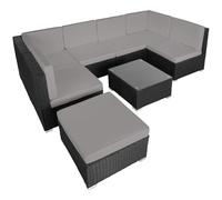TecTake Salon de Jardin en Rotin Salon de Jardin Modulable Confortable, Lounge en rotin, Meubles de Jardin, Canapé Ensemble: 6 Fauteuil 1 Tabouret Pouf 1 Table - Noir/Gris