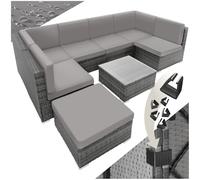 TecTake Salon de Jardin en Rotin Salon de Jardin Modulable Confortable, Lounge en rotin, Meubles de Jardin, Canapé Ensemble: 6 Fauteuil 1 Tabouret Pouf 1 Table - Gris