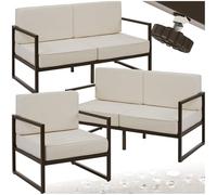 tectake® Salon de Jardin Exterieur 2 Canapé 2 Places Banquette & 1 Fauteuil de Jardin Coussins épais Inclus Cadre en Acier laqué époxy Mobilier Canape Exterieur Balcon Veranda Maison