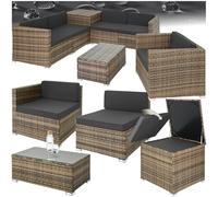 TecTake® Salon de Jardin Exterieur 5 Places en Resine Tressee Modulable 5 Fauteuil Jardin Coffre de Rangement et Table en Verre Inclus pour Amenagement Balcon Terrasse - Marron Naturel