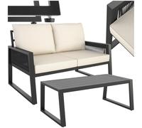 TecTake® Salon de Jardin Exterieur Canapé 2 Places Banquette de Jardin & Table Basse Coussins épais Inclus Cadre en Acier laqué époxy Mobilier Canape Exterieur Balcon Terrasse Veranda Maison