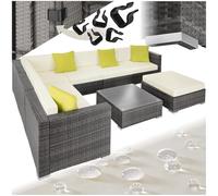 tectake® Salon de Jardin Exterieur Canapé de Jardin en Poly rotin 7 Places Modulable Cadre en Aluminium 6 Fauteuil Jardin 1 Tabouret Pouf 1 Table Coussins Inclus pour Amenagement Balcon Terrasse