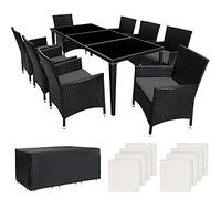 TecTake® Salon de Jardin Exterieur en Aluminium Table de Jardin, 8 Fauteuil en rotin, 1 Table de Jardin, 2 Sets de Housses lavables, Housse de Protection, Facile d'entretien, Mobilier de Jardin