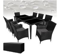TecTake® Salon de Jardin Exterieur en Aluminium Table de Jardin, 8 Fauteuil en rotin, 1 Table de Jardin, 2 Sets de Housses lavables, Housse de Protection, Facile d'entretien, Mobilier de Jardin