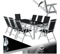 TecTake® Salon de Jardin Exterieur en Aluminium Table de Jardin, 8 Fauteuil Jardin Inclinables Pliables, 1 Table de Jardin, Facile d'entretien, Mobilier de Jardin pour Amenagement Balcon Terrasse
