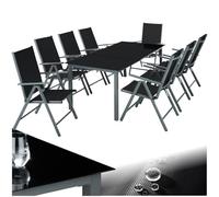 TecTake® Salon de Jardin Exterieur en Aluminium Table de Jardin, 8 Fauteuil Jardin Inclinables Pliables, 1 Table de Jardin, Facile d'entretien, Mobilier de Jardin pour Amenagement Balcon Terrasse