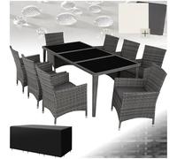 TecTake® Salon de Jardin Exterieur en Aluminium Table de Jardin, 8 Fauteuil en rotin, 1 Table de Jardin, 2 Sets de Housses lavables, Housse de Protection, Facile d'entretien, Mobilier de Jardin