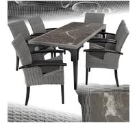 Tectake Table en rotin Foggia avec 6 chaises Rosarno - gris