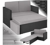 tectake® Salon de Jardin Exterieur en Poly Rotin Modulable Bain de soleil 2 Places 1 Canapé et 1 Tabouret Pouf avec Repose-pieds inclinable, Mobilier de Jardin pour Amenagement Balcon Terrasse Veranda