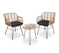 tectake® Salon de Jardin Extérieur en Poly Rotin Set de 3 pcs, Ensemble 2 Fauteuils Salon et Table de Jardin avec Plateau en Verre de sécurité, Coussins Amovibles Inclus, Amenagement Balcon Terrasse