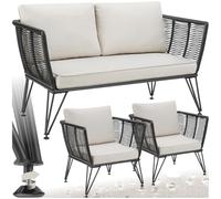 TecTake® Salon de Jardin Exterieur en Résine tréssée Canapé 2 Places & 2 Fauteuil Salon, Banquette de Jardin Coussins Inclus Salon Exterieur Mobilier pour Amenagement Balcon Terrasse Maison