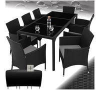 TecTake® Salon de Jardin Exterieur en Poly Rotin Table de Jardin, 8 Fauteuil Jardin Chaise Confortable, Housse de Protection, Mobilier de Jardin pour Amenagement Balcon Terrasse - Noir/Gris