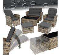 tectake® Salon de Jardin Exterieur Lounge en Poly Rotin 6 Places 1 Canapé 2 Fauteuil Salon 2 Tabouret Pouf et 1 Table de Jardin, Dossier inclinable Mobilier de Jardin pour Amenagement Balcon Terrasse