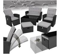 TecTake® Salon de Jardin Exterieur Lounge en Poly Rotin 6 Places 1 Canapé 2 Fauteuil Salon 2 Tabouret Pouf et 1 Table de Jardin, Dossier inclinable Mobilier de Jardin pour Amenagement Balcon