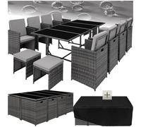 TecTake Salon de Jardin en Résine Tressée Ensemble Repas de Jardin Exterieur 8 Chaise Confortable 4 Tabouret de Jardin 1 Table Mobilier Jardin Amenagement Balcon Terrasse - Gris/Gris Clair