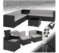 tectake® Salon de Jardin Exterieur en Rotin 6 Places en Resine Tressee Modulable 6 Fauteuil Jardin Coffre de Rangement et Table en Verre Inclus pour Amenagement Balcon Terrasse - Noir