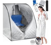 TecTake® Sauna à Vapeur Pliable et Portable 90 x 78 x 100 cm, Sauna Portable 1000W 15 températures et minuterie, Appareil à Vapeur, Télécommande, Chaise Pliante, Tapis Protection, 2 Sacs de Transport