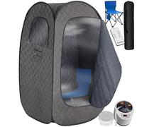 TecTake® Sauna à Vapeur Pliable et Portable, Sauna Portable 1000W 15 Niveaux températures et minuterie, Appareil à Vapeur, Télécommande, Chaise Pliante, Tapis Protection, 2 Sacs de Transport