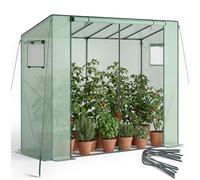 tectake® Serre de Jardin 2,4 m³ en Plastique, 200x77x170 cm, Toit renforcé | Résistante Intempéries et UV, Montage par Emboîtement, Bords doublement cousus, Ouverture zippée, Matériel de fixation, Vert
