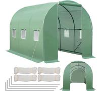 tectake® Serre de Jardin 7m2 Tunnel en Acier Thermo-Laqué & Plastique Anti UV avec 6 Fenêtres Latérales pour Potager Exterieur Serre d'hivernage Tente Abri pour Plantes Serre à semis 343x200x200cm
