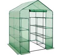 tectake® Serre de Jardin en Acier Thermo-Laqué & Plastique Anti UV avec 16 Grilles métal pour Potager exterieur Serre de Jardin pour Hivernage Tente Abri pour les Plantes Serre à semis - 143x143x195cm