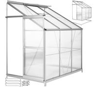 tectake® Serre de Jardin en Aluminium & Polycarbonate Adossée 4,09 m³ pour Potager Exterieur Serre de Jardin pour Hivernage Tente Abri pour Les Plantes Serre à semis - 192x128x202 cm avec Base