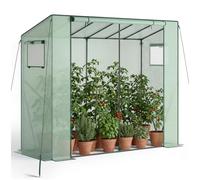 tectake® Serre en Plastique 200x77x170 cm, Volume 2,4 m³, Résistante intempéries et UV, Montage par emboîtement, Porte à Fermeture zippée, Fenêtres latérales, Toit renforcé, Serre semis Jardin - Vert