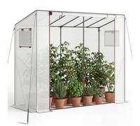 tectake® Serre en plastique 200x77x170 cm, Volume 2,4 m³, Résistante intempéries et UV, Montage par emboîtement, Porte à fermeture zippée, Fenêtres latérales, Toit renforcé, Serre semis Jardin - Blanc