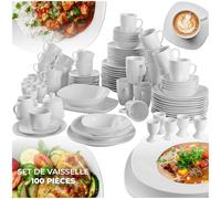 tectake® Service de table 12 personnes Vaisselle et arts de la table 100p. avec Assiettes creuses assiettes plates assiette à dessert coquetiers bols tasses saladier Coupelle soupe Lot assiette
