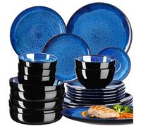 tectake® Service de table 24 pièces pour 6 personnes, Petites et Grandes Assiettes, Assiette creuse, Bols, Service vaisselle en faience, Vaisselle et Arts de la table, Set assiette et Bol, Bleu