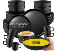 tectake® Service de table 6 personnes Service vaisselle et arts de la table 30p. avec 6x Assiettes creuses 6x assiettes plates 6x assiette à dessert 6x bols 6x tasse Coupelle soupe Lot assiette