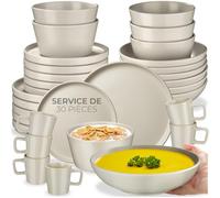 tectake® Service de table 6 personnes Service vaisselle et arts de la table 30p. avec 6x Assiettes creuses 6x assiettes plates 6x assiette à dessert 6x bols 6x tasse Coupelle soupe Lot assiette
