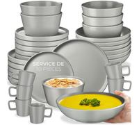 tectake® Service de table 6 personnes Service vaisselle et arts de la table 30p. avec 6x Assiettes creuses 6x assiettes plates 6x assiette à dessert 6x bols 6x tasse Coupelle soupe Lot assiette