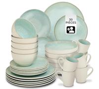 tectake® Service de table pour 6 personnes, 30 pcs, Petites et Grandes Assiettes, Assiette creuse, Bols, Tasses, Service vaisselle en faience, Vaisselle et Arts de la table, Set assiette et Bol, Sable