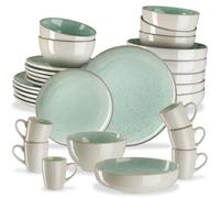 tectake® Service de table pour 6 personnes, 30 pcs, Petites et Grandes Assiettes, Assiette creuse, Bols, Tasses, Service vaisselle en faience, Vaisselle et Arts de la table, Set assiette et Bol, Sable
