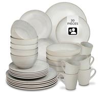 tectake® Service de table pour 6 personnes, 30 pcs, Petites et Grandes Assiettes, Assiette creuse, Bols, Tasses, Service vaisselle en faience, Vaisselle et Arts de la table, Set assiette et Bol, Rose
