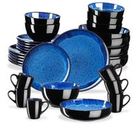tectake® Service de table pour 6 personnes, 30 pcs, Petites et Grandes Assiettes, Assiette creuse, Bols, Tasses, Service vaisselle en faience, Vaisselle et Arts de la table, Set assiette et Bol, Bleu