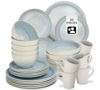 Service - TECTAKE - Set de vaisselle MARE 30 pièces en faïence émaillée 6 personnes fait main compatible lave-vaisselle - Gris