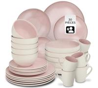 tectake® Service de table pour 6 personnes 30 pcs, Petites et Grandes Assiettes, Assiette creuse, Bols, Tasses, Service vaisselle en faience, Vaisselle et Arts de la table, Set assiette et Bol, Menthe