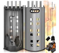 tectake® Serviteur cheminée, 5 ustensiles cheminée en acier, Support de rangement, Tisonnier, Pince à buches, Balai, Pelle, Set outils Cheminee résistants à la chaleur et facile à nettoyer