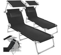 tectake® Set de 2 Chaise Longue Pliante Bain de Soleil Jardin Exterieur avec Pare Soleil & Appuie-tête Chaise Longue inclinable Transat de Plage Relax Jardin Camping Salon de Jardin Exterieur - Noir